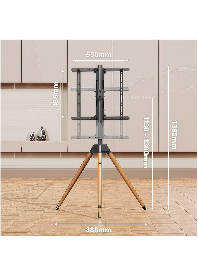 فلاشهوك حامل ثلاثي خشبي حامل شاشة تلفزيون مناسب لشاشات من ٣٢ إلى ٧٥ بوصة | حامل شاشة أرضي قابل للتعديل | دوران ١٨٠ درجة مع حبل أمان لغرفة النوم والمعيشة - Image 2